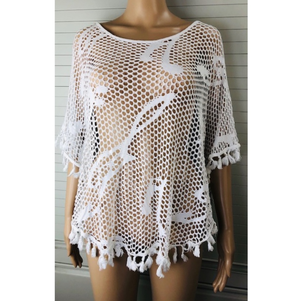Bikinishe Tassel Crochet Poncho Cover Up